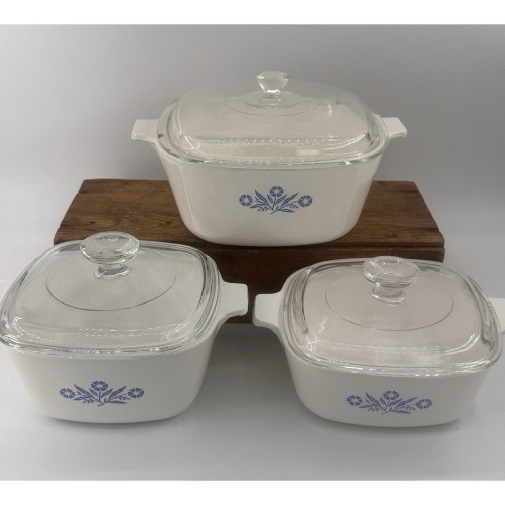 3 VTG Corning Ware Blue Cornflower Casserole Dishes with Lids Bakeware Kitchen - Picture 2 of 16